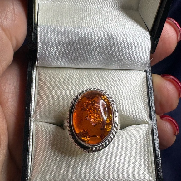925 Sterling Silver Jewelry - Ring Baltic Amber 925 Sterling Silver Genuine Gemstone